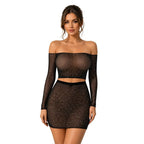 Sens Fantezi İç Giyim Hologram Taşlı Transparan Lastik Belli Mini Etek Gecelik Siyah - 5542