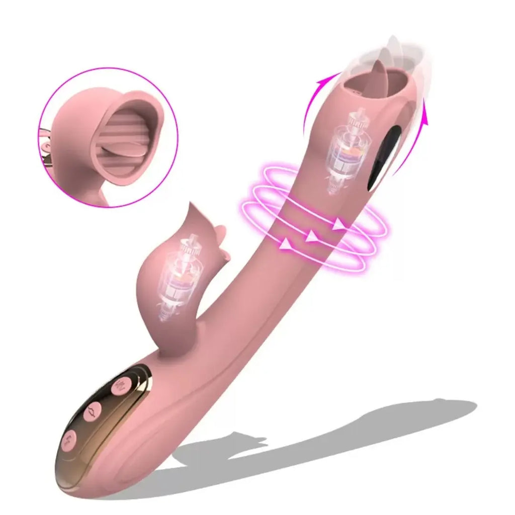 BESS Şarjlı Aynı Anda G Spot Klitoris Uyarıcı Elektrikli Titreşimli Dil Hareketli 2 in 1 Vibratör