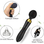 Massage Stick - Şarjlı Su Geçirmez Çift Motorlu Çift Yönlü Kullanım G Spot ve Klitoris Uyarıcı Wand Masaj Vibratör