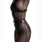 Sens Fantezi İç Giyim Vegan Deri Erotik Alt Üst Takım Seksi Harness Set - J784