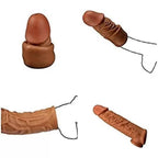 Gerçekçi Doku Penis Büyütücü ve Kalınlaştırıcı 5 CM Uzatmalı Testis Halkalı Realistik Penis Kılıfı 20 CM