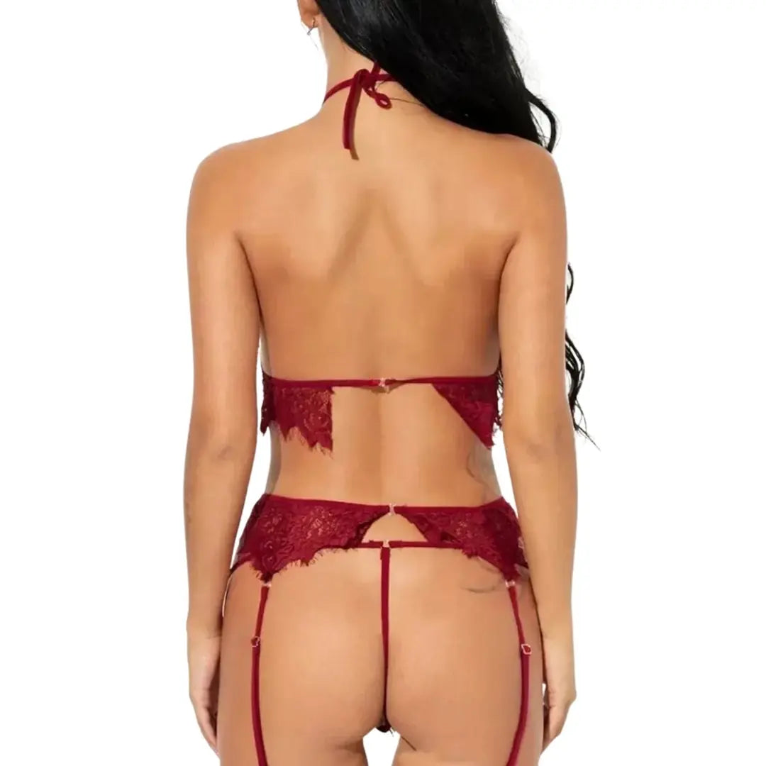 Sens Fantezi İç Giyim Büyük Beden Dantel Alt Üst Erotik Takım Seksi Sütyen Tanga Jartiyer Set Kırmızı - 6381
