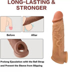 Gerçekçi Doku Penis Büyütücü ve Kalınlaştırıcı 5 CM Uzatmalı Testis Halkalı Realistik Penis Kılıfı 20 CM