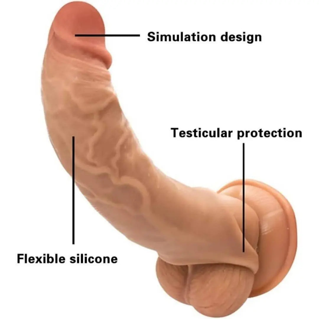 Gerçekçi Doku Penis Büyütücü ve Kalınlaştırıcı 5 CM Uzatmalı Testis Halkalı Realistik Penis Kılıfı 20 CM