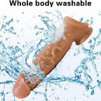 Gerçekçi Doku Penis Büyütücü ve Kalınlaştırıcı 5 CM Uzatmalı Testis Halkalı Realistik Penis Kılıfı 20 CM