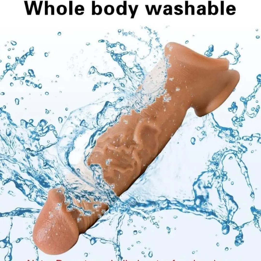 Gerçekçi Doku Penis Büyütücü ve Kalınlaştırıcı 5 CM Uzatmalı Testis Halkalı Realistik Penis Kılıfı 20 CM