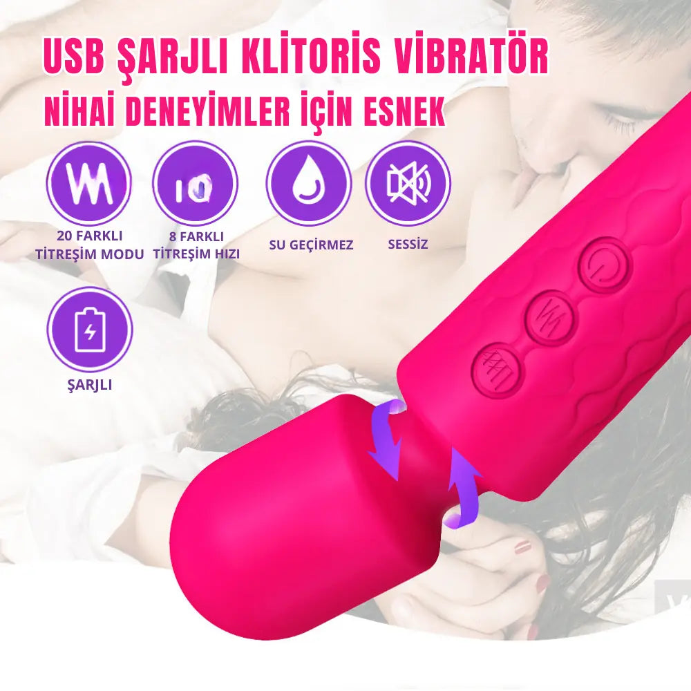 Artemis - Şarjlı Çok Güçlü Titreşimli Masaj Aleti Göğüs ve Klitoris Uyarıcı Wand Massager Vibratör