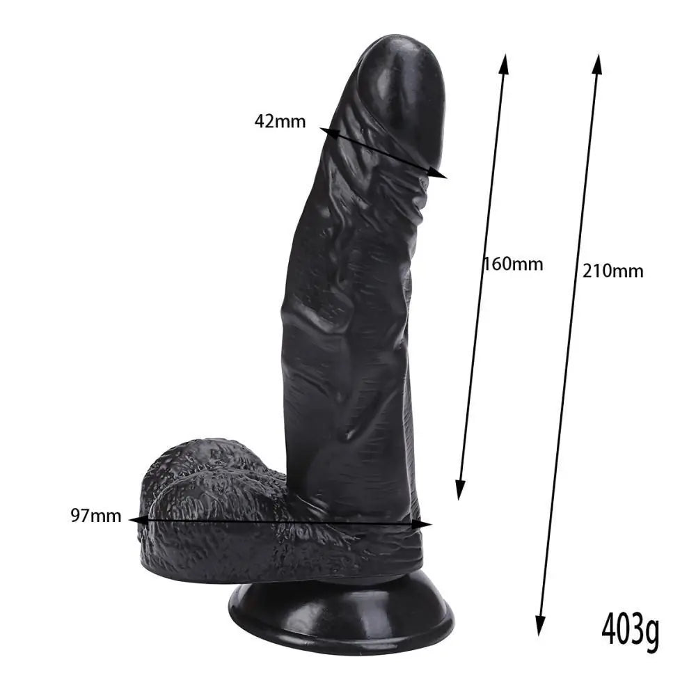 Ryan - Güçlü Vantuzlu Siyahi Realistik Dildo Eğik Yapı Gerçekçi Yapay Penis 21x4.2 CM