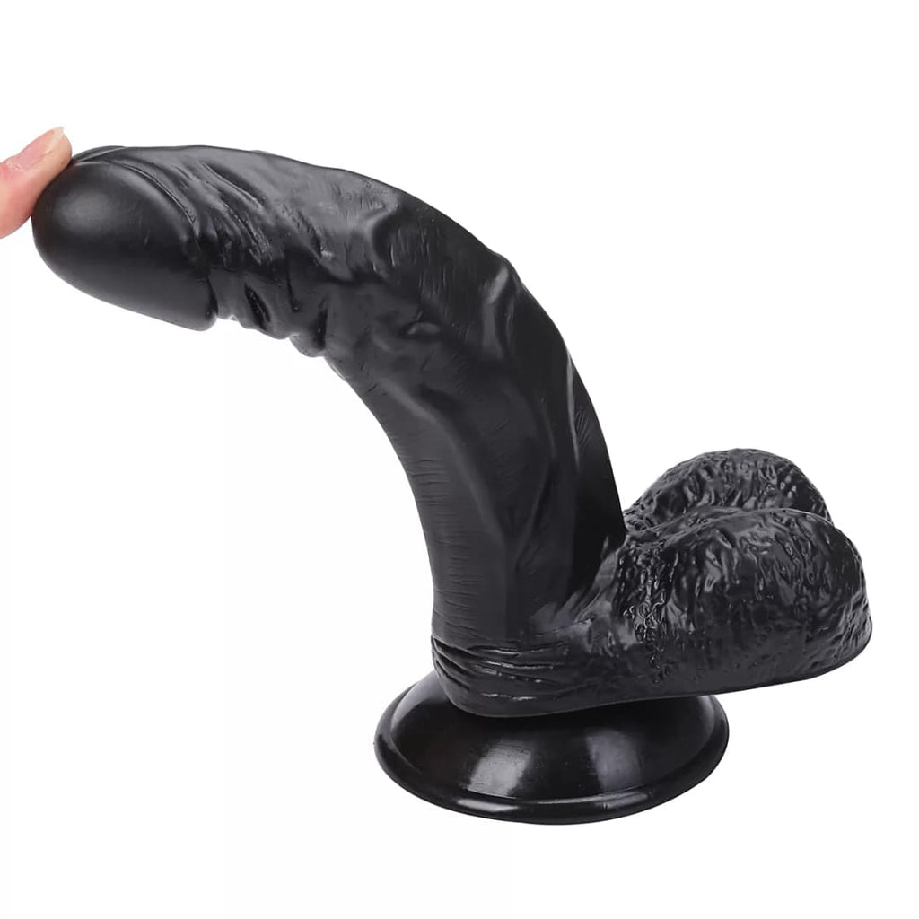 Ryan - Güçlü Vantuzlu Siyahi Realistik Dildo Eğik Yapı Gerçekçi Yapay Penis 21x4.2 CM