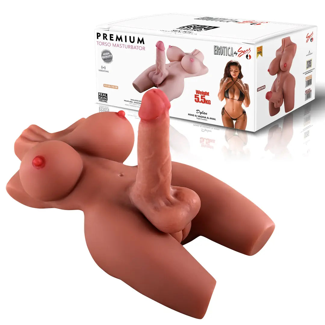 Dylan - Anal Vajina Girişli 19 CM Yapay Penis Zenci Trans Realistik Manken Yarım Vücut Dildo