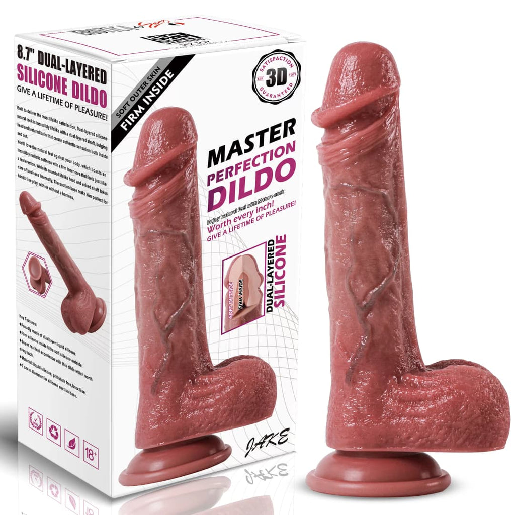 Jake - Ultra Yumuşak Doku Çift Katmanlı Mavi Damarlı Realistik Dildo Gerçekçi Yapay Penis 22x4.3 CM