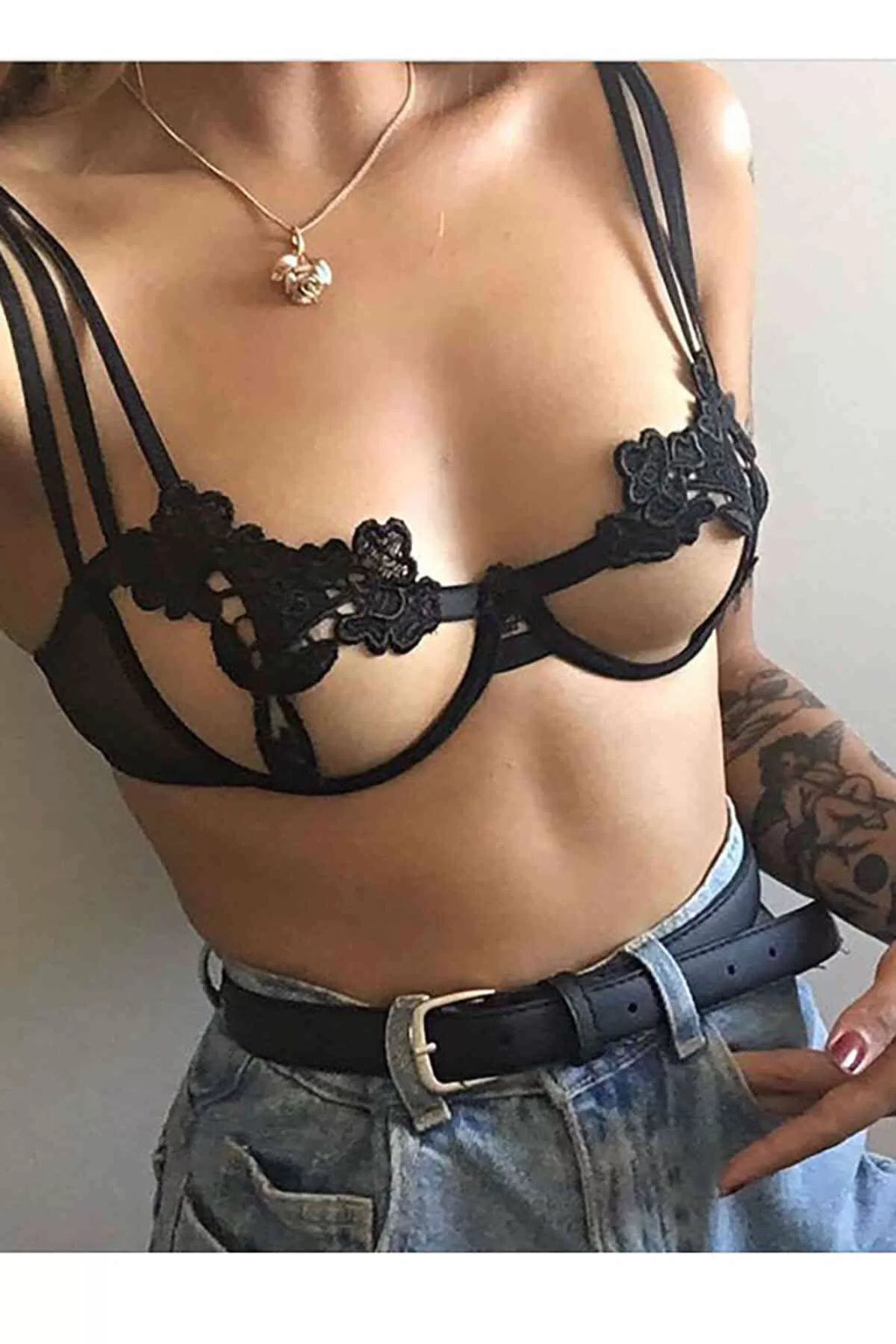 Sens Fantezi İç Giyim Seksi Dikkat Çekici Erotik Sütyen Külot Set Alt Üst Takım Siyah - 4336