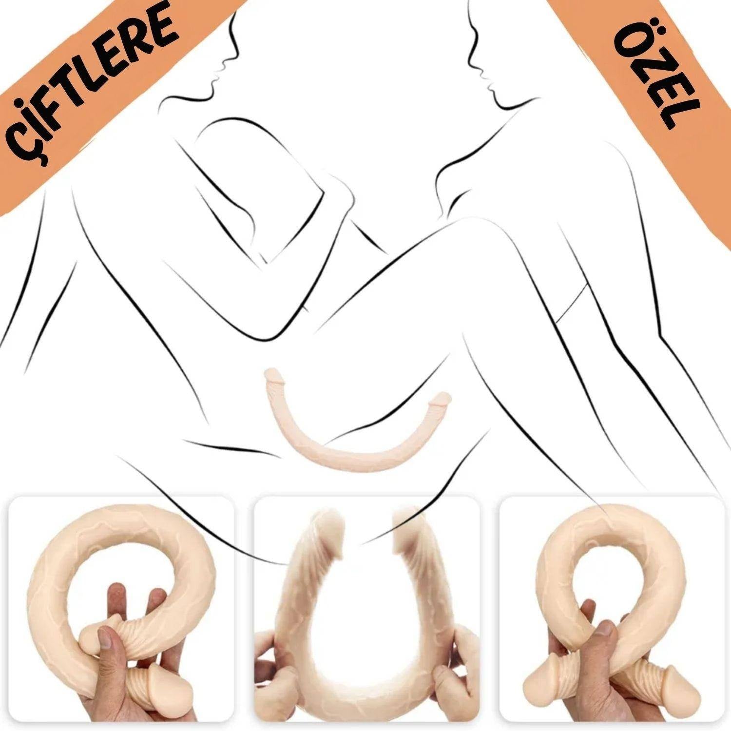Ultra Soft Realistic Double Ended Dildo Yumuşak Doku Gerçekçi Çift Taraflı Büyük Boy Realistik Yapay Penis 43 CM