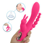 OLEY - Şarjlı Çift Motorlu Anal Vajina Klitoris Uyarıcı Üçlü Tavşan Rabbit Vibratör