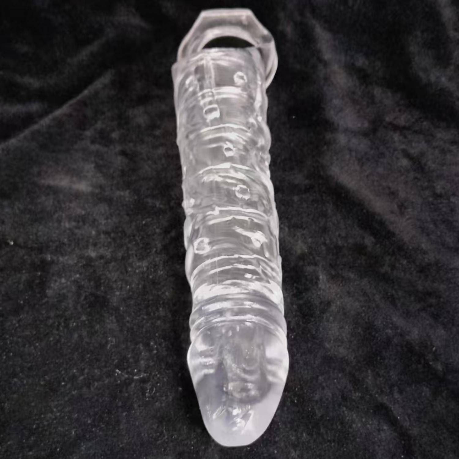 Gerçekçi Doku Penis Büyütücü ve Kalınlaştırıcı 6 CM Uzatmalı Şeffaf Realistik Penis Kılıfı 25 CM