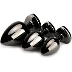 Başlangıç ve İleri Seviye Genişletmek İçin 3 Farklı Boyutta Mor Mücevher Taşlı Metal Anal Plug Eğitim Set - Siyah