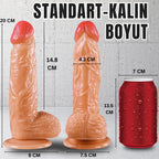 Güçlü Vantuzlu Damarlı Kalın Realistik Dildo Gerçekçi Yapay Penis 20x4.3 CM