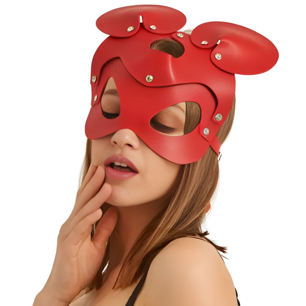 Sens Fantasy Minnie Mouse Mask Yuvarlak Kulaklı Fantezi Deri Maske - J967