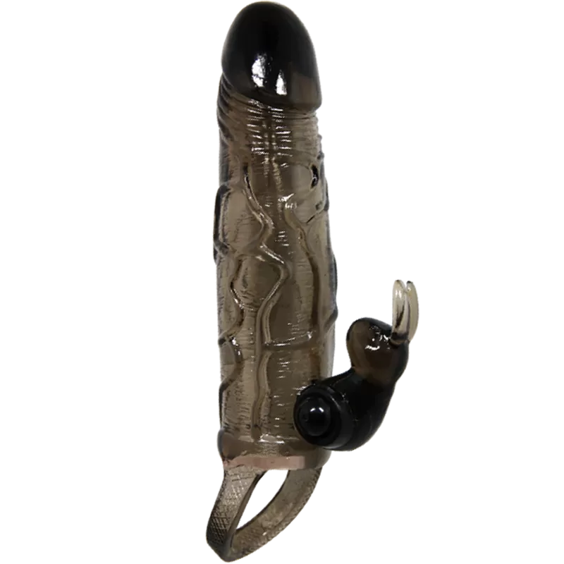 Brave Man - Uzatmalı Klitoris ve G-Spot Uyarıcı Titreşimli 2 in 1 Silikon Penis Kılıfı - Siyah