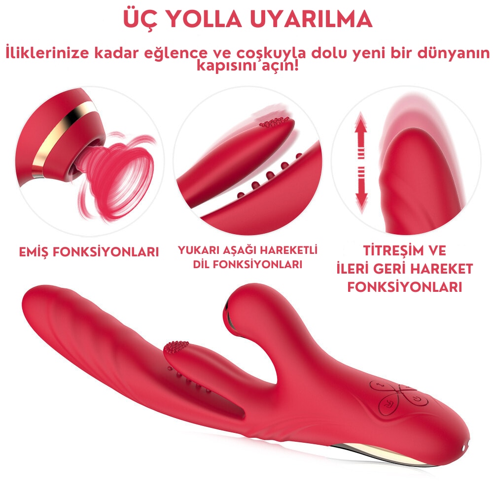 Chicy - Manyetik Şarjlı Titreşimli İleri Geri ve Aşağı Yukarı Dil Hareketli Klitoris Emişli 4 in 1 Vibratör