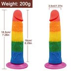 Onur Bayrağı Renkli Ultra Yumuşak Doku Silikon Gerçekçi Yapay Penis Testissiz Realistik Dildo 18.5x3.5 CM