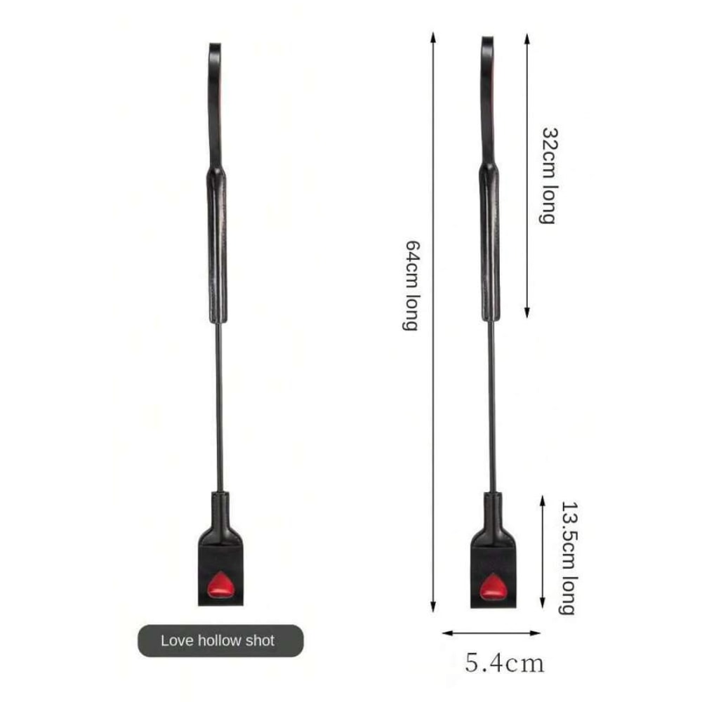 Fetish Beginner Esnek Saplı Tutma Aparatlı 64 CM Kalp Desenli BDSM At Kırbacı Fantezi Deri Kamçı