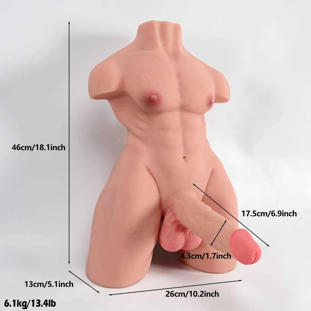 Scott - Anal Girişli 17.5 CM Penisli Isıtmalı Titreşimli Realistik Yarım Vücut Erkek Manken 6.1 KG