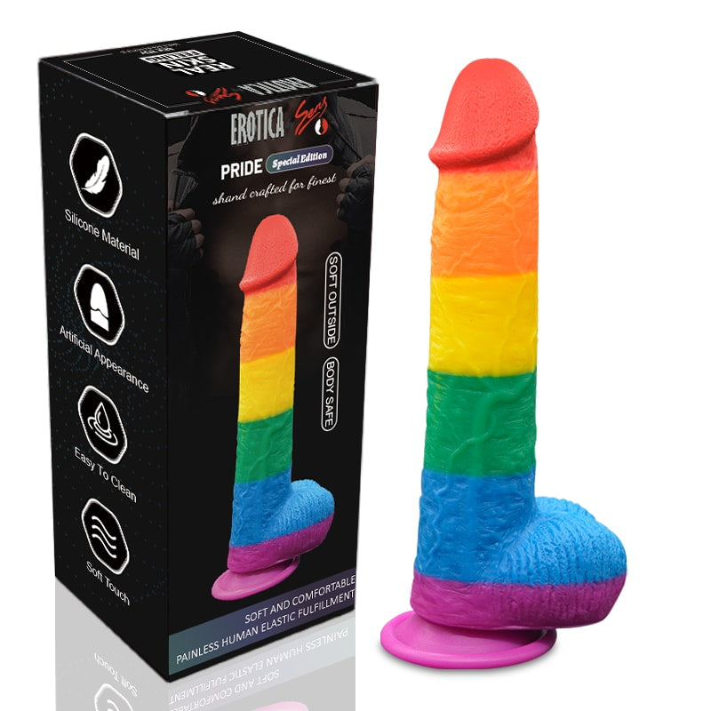 Onur Bayrağı Renkli Ultra Yumuşak Doku Silikon Gerçekçi Yapay Penis Realistik Dildo 22.5x4 CM