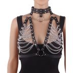 Sens Fantezi İç Giyim Zincirli Alt Üst Sütyen Erotik Takım Deri Fetiş Harness Set - J423