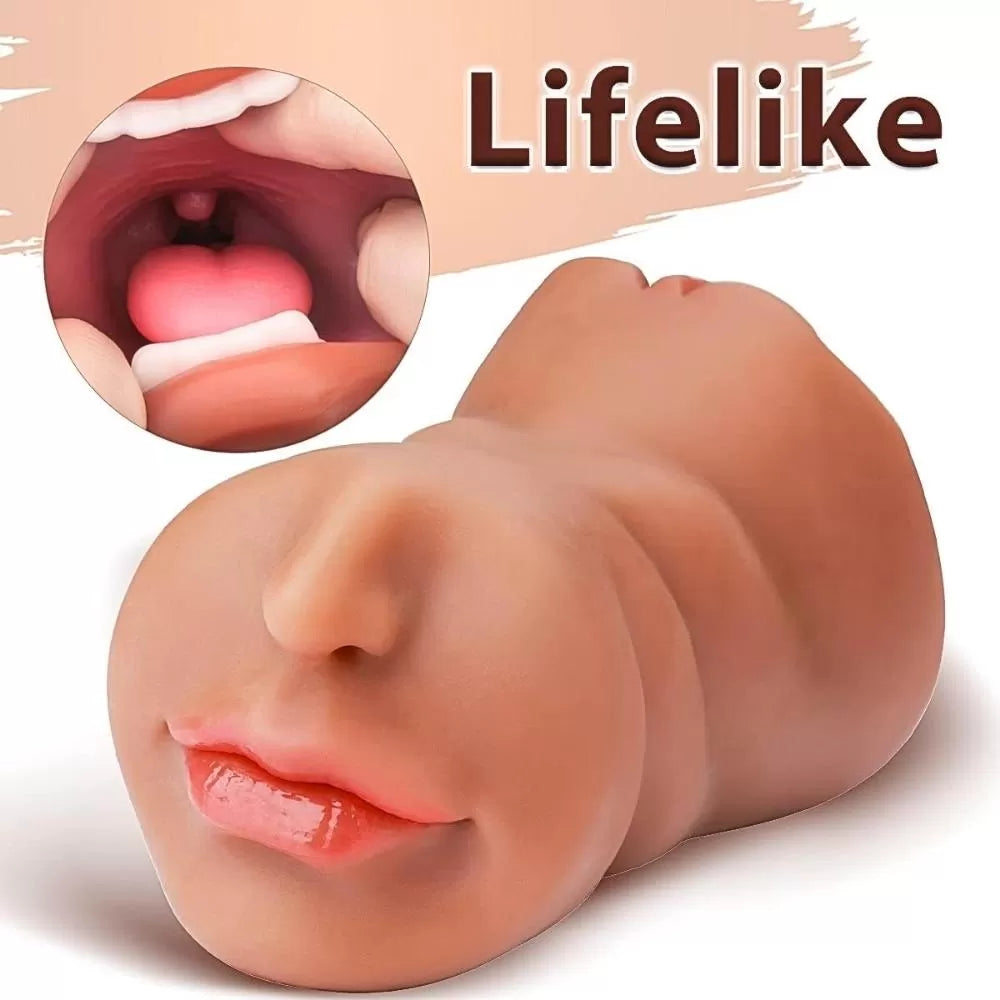 Daria - Realistik Doku Oral Anal Vajinal 3 in 1 Titreşimli Suni Vajina Mastürbatör 18 CM
