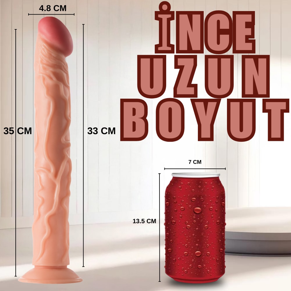Realistik Dokuda Damarlı Dildo Testissiz Büyük Boy Gerçekçi Yapay Penis 35x4.8 CM