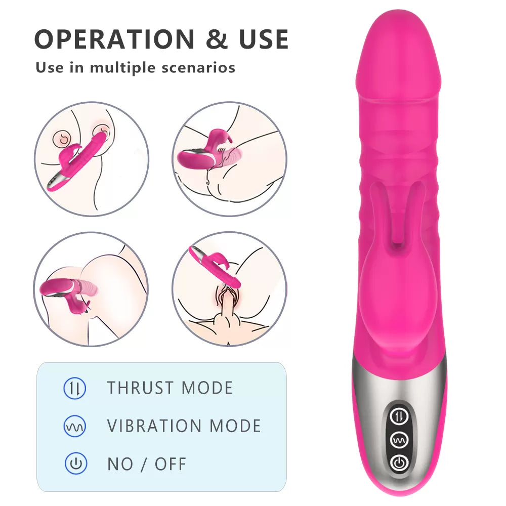 Omei - Şarjlı G Spot ve Klitoris Uyarıcı Su Geçirmez 2 in 1 İleri Geri Hareketli Rabbit Vibratör