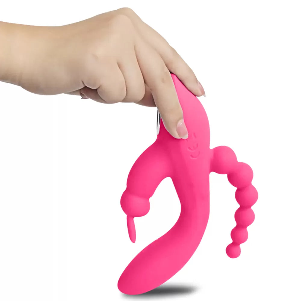 OLEY - Şarjlı Çift Motorlu Anal Vajina Klitoris Uyarıcı Üçlü Tavşan Rabbit Vibratör