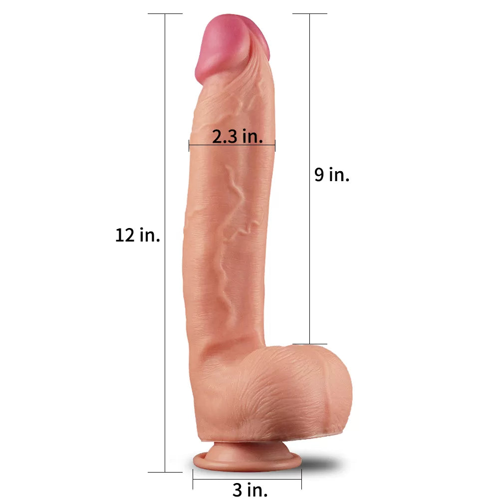 Çift Katmanlı Yumuşak Doku Büyük Boy Realistik Dildo Silikon Gerçekçi Yapay Penis 30x5.8 CM