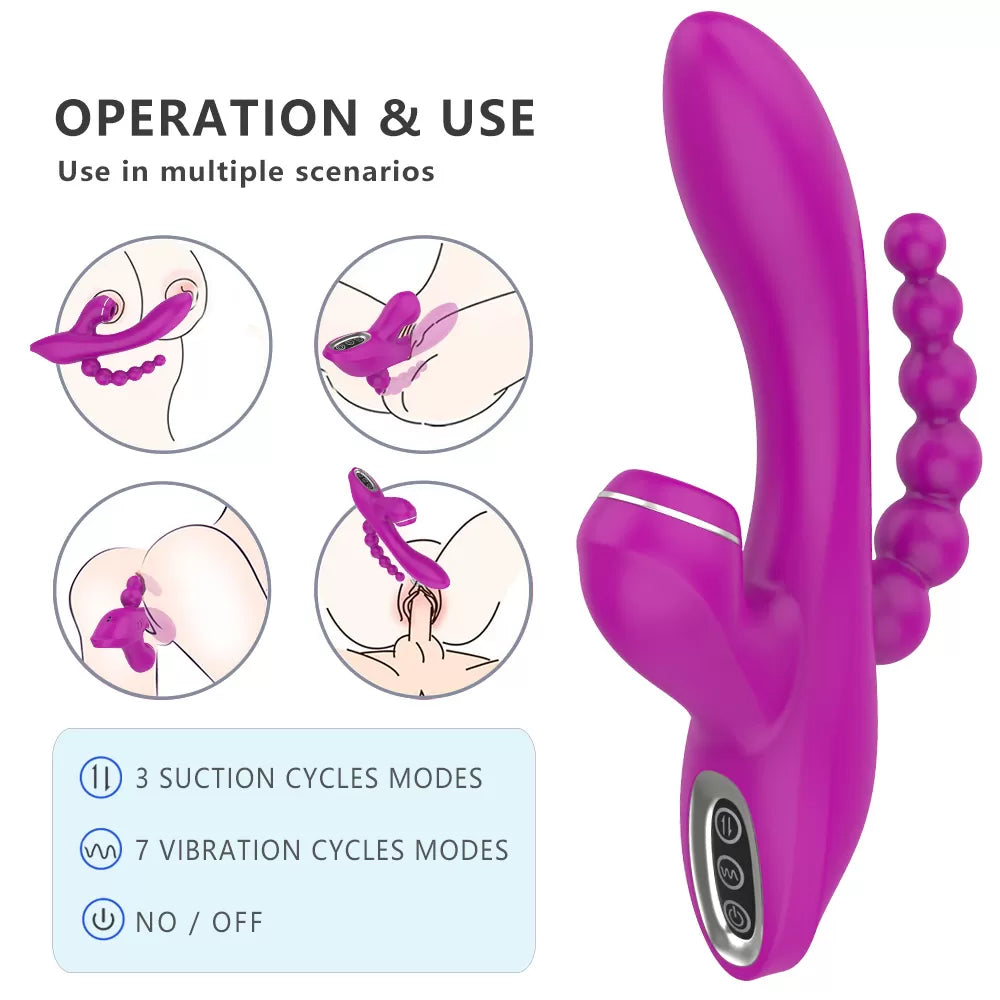 Abel - Şarjlı Triple Anal Beads G Spot ve Klitoris Uyarıcı Güçlü 3 in 1 Emiş Vibratör