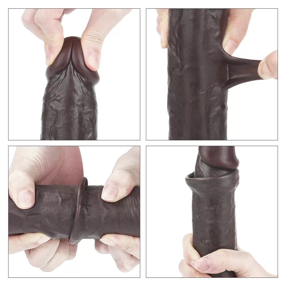Hareketli Kayar Deri Ultra Yumuşak Doku Çift Katmanlı Kıkırdaklı Büyük Boy Realistik Dildo Gerçekçi Yapay Penis 24x4.5 CM