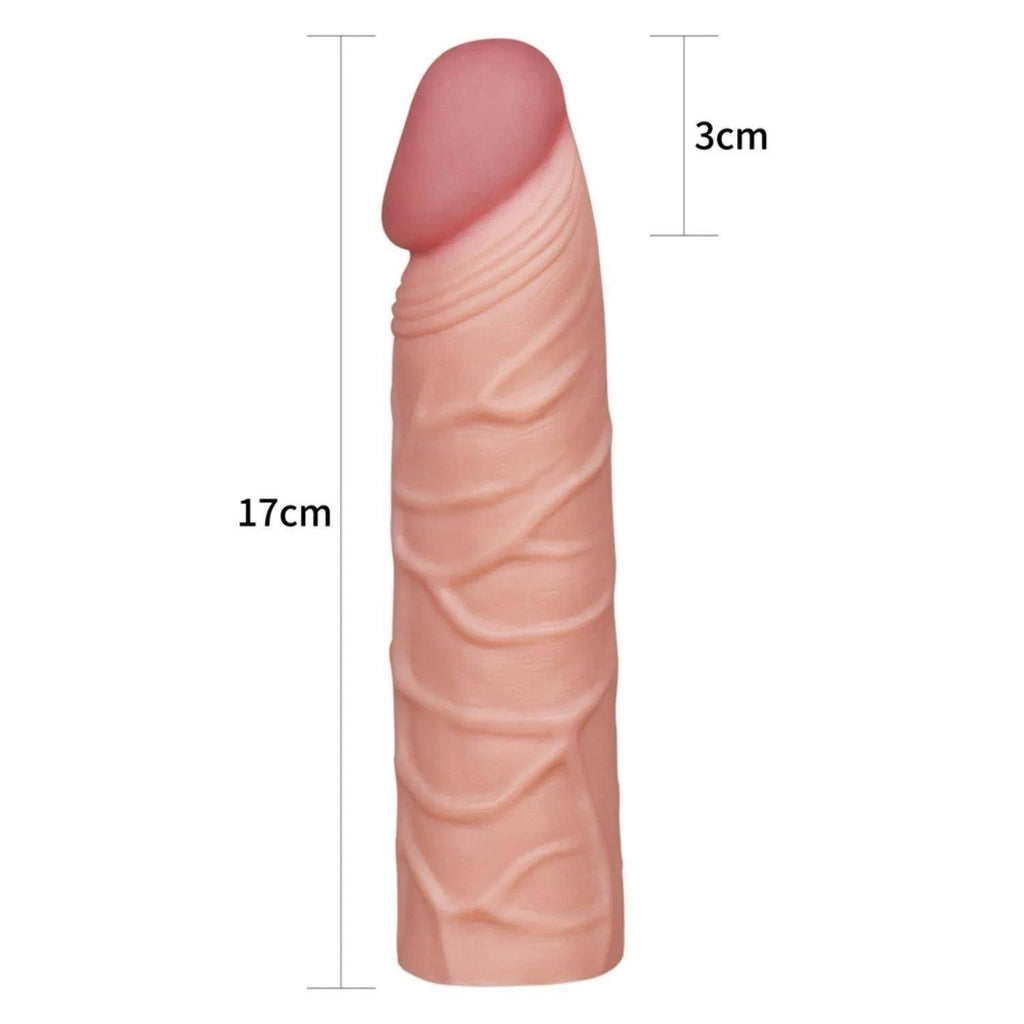 Gerçekçi Doku Penis Büyütücü ve Kalınlaştırıcı 3 CM Uzatmalı Realistik Penis Kılıfı 17 CM