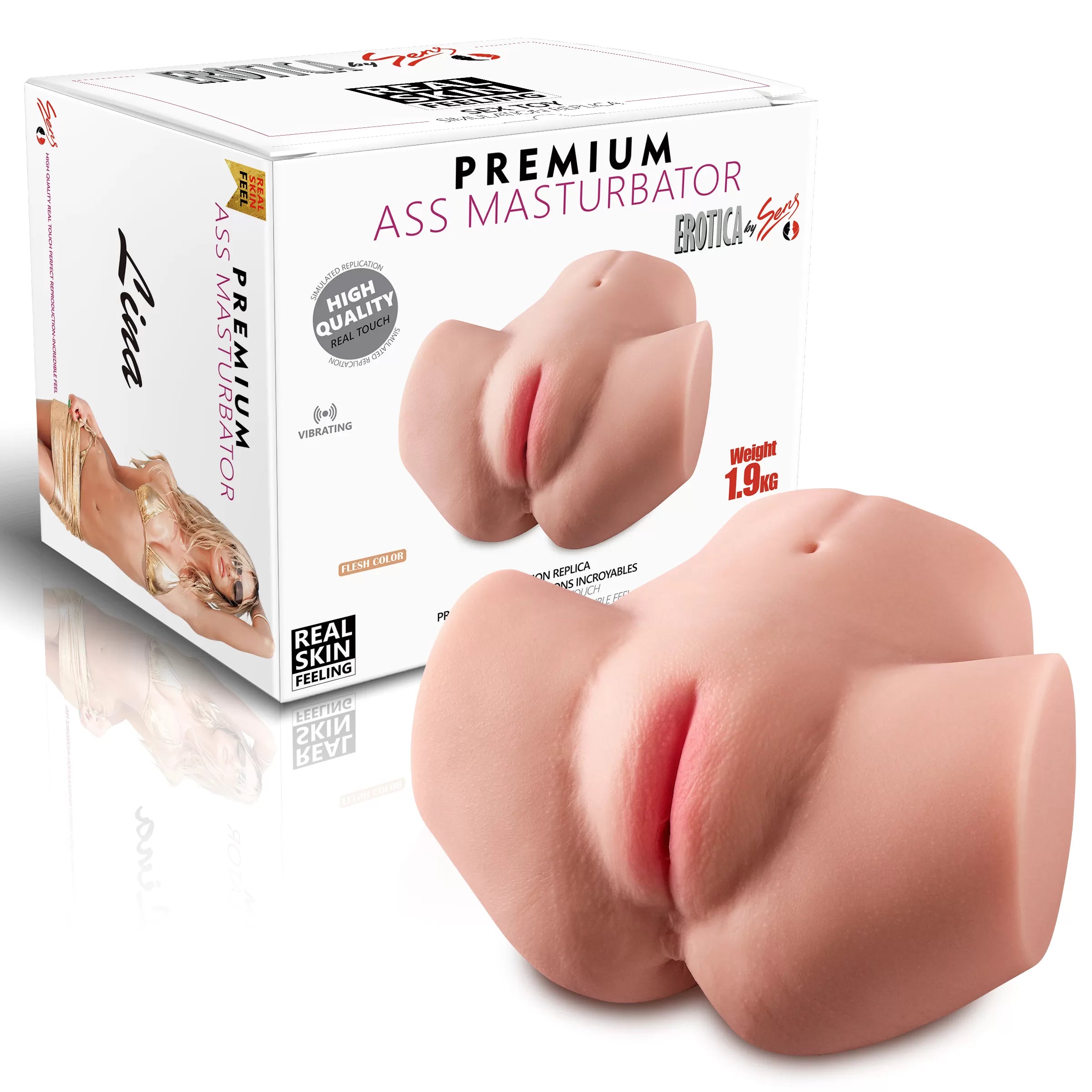 Lina - Anal Vajina Çift Girişli Realistik Kalça Titreşimli 2 in 1 Suni Vajina Mastürbatör 1.9 KG