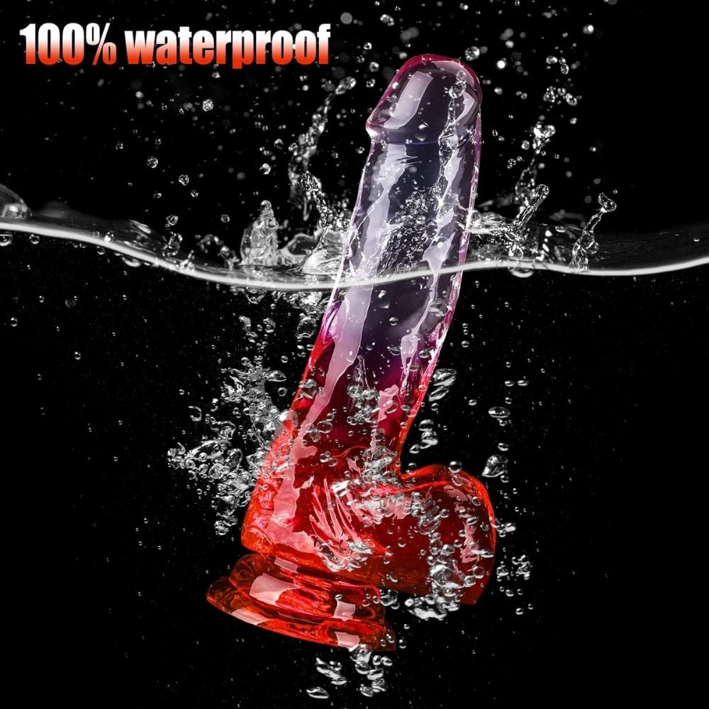 MYST COLOR Dildo Realistik Jel Dokuda Vantuzlu Ultra Yumuşak Şeffaf Kırmızı Yapay Penis