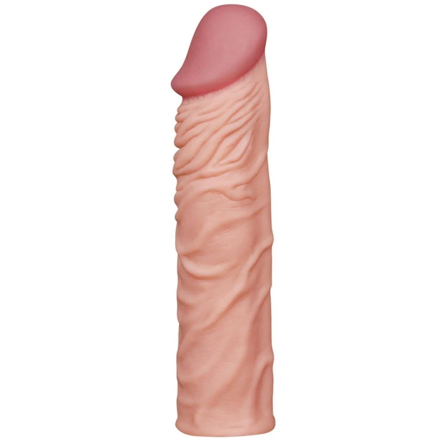 Gerçekçi Doku Penis Büyütücü ve Kalınlaştırıcı 5 CM Uzatmalı Realistik Penis Kılıfı 19 CM