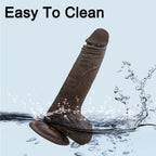 Hareketli Kayar Deri Çift Katmanlı Realistik Dildo Ultra Yumuşak Siyahi Gerçekçi Yapay Penis 17x3.7 CM