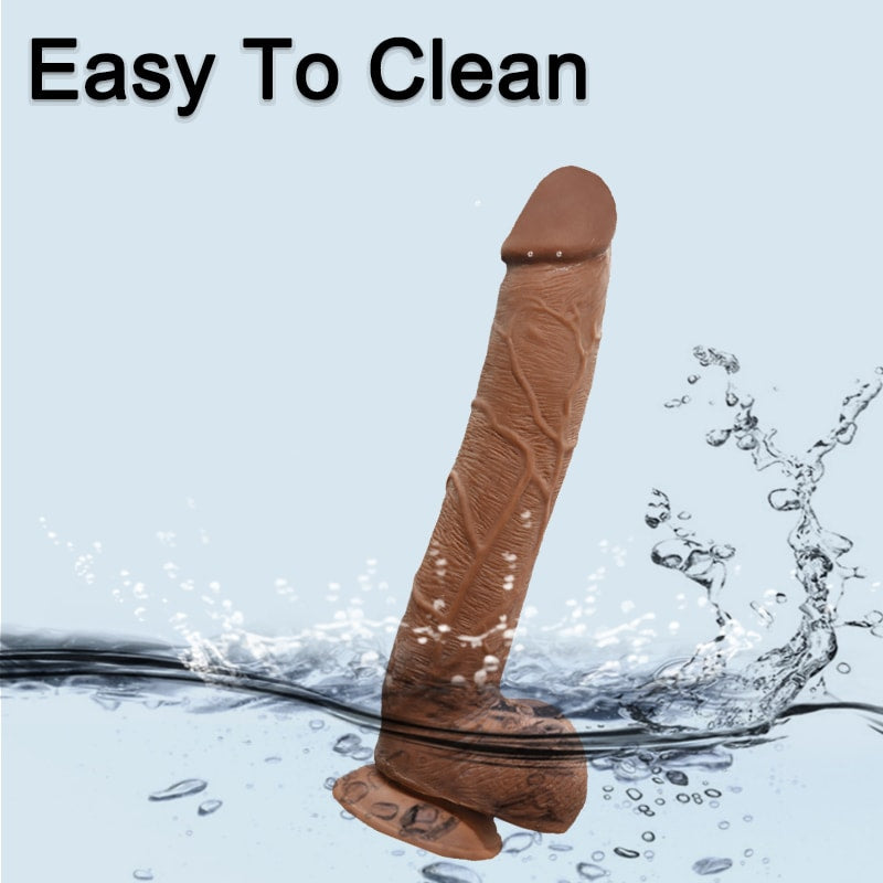 Hareketli Kayar Deri Çift Katmanlı Kıkırdaklı Realistik Dildo Ultra Yumuşak Siyahi Gerçekçi Yapay Penis 28x4.8 CM
