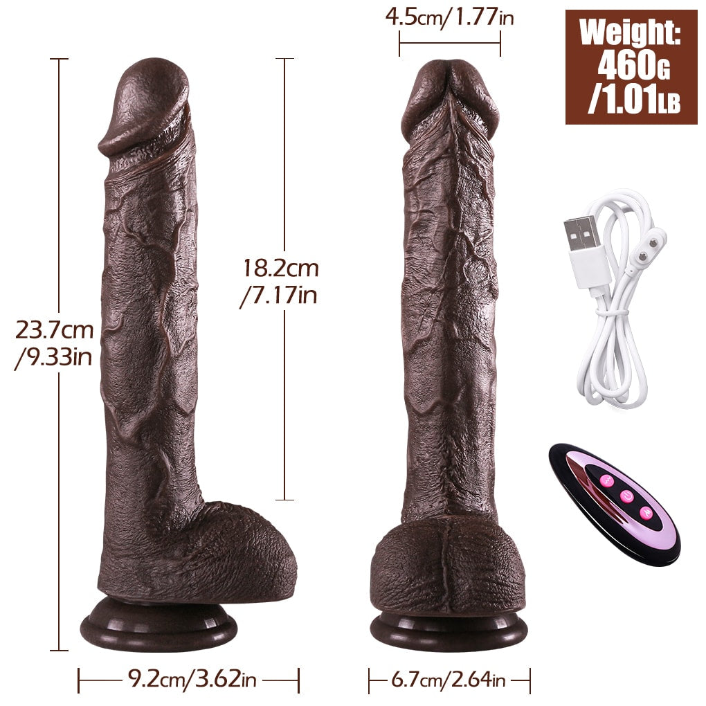 Derek - Şarjlı Uzaktan Kumandalı Isıtmalı İleri Geri Hareketli ve Rotasyonlu Realistik Dildo Gerçekçi Yapay Penis 24 CM