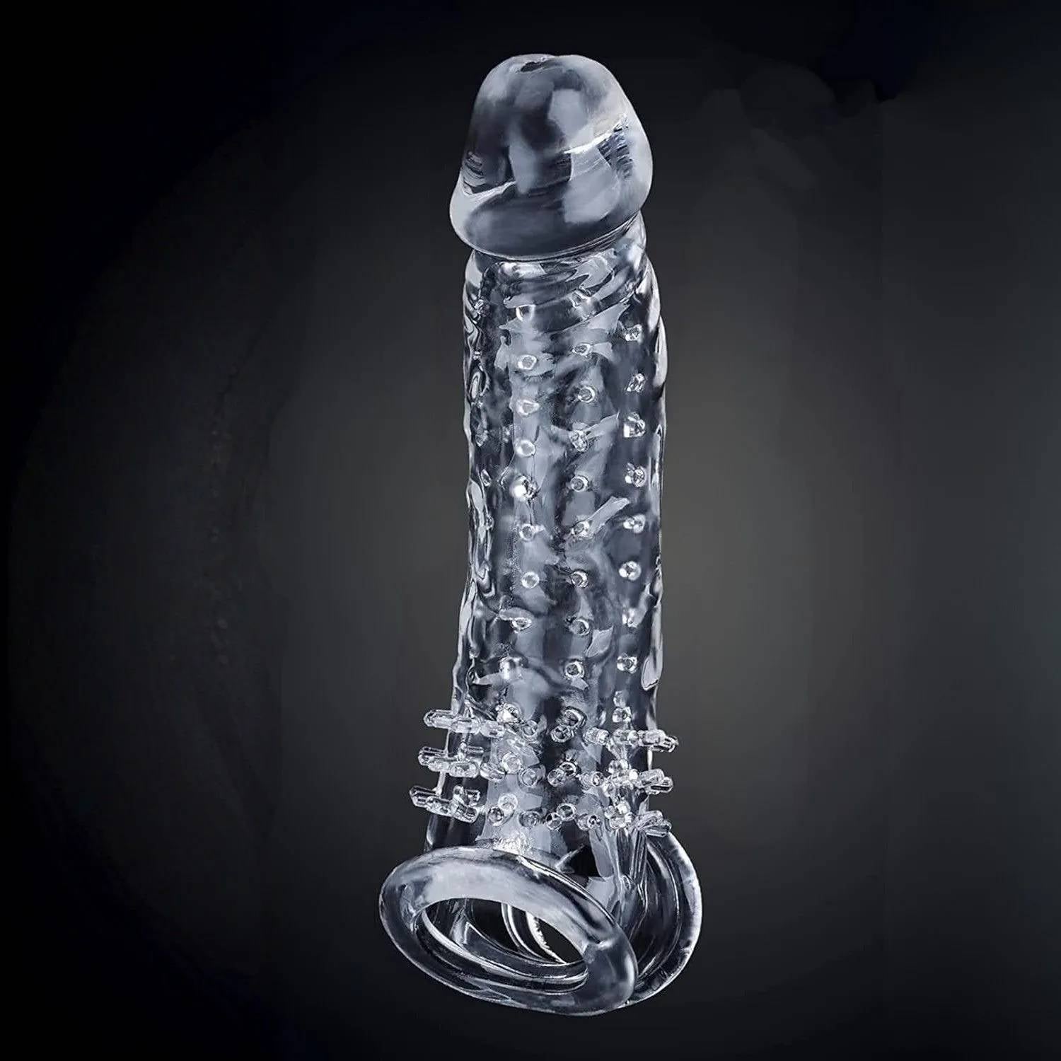 Gerçekçi Doku Penis Büyütücü ve Kalınlaştırıcı 4 CM Uzatmalı Şeffaf Realistik Penis Kılıfı 21 CM