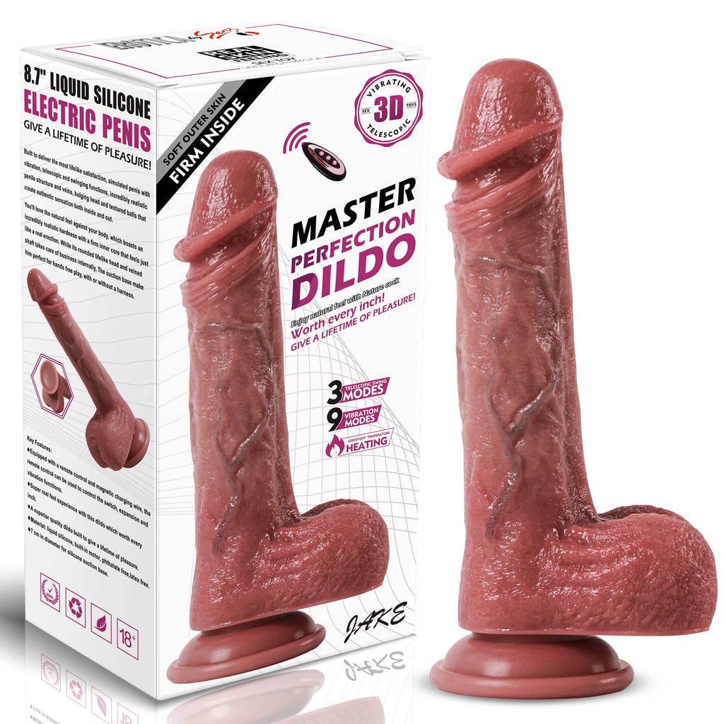 Jake - Şarjlı Uzaktan Kumandalı Isıtmalı İleri Geri Hareketli ve Rotasyonlu Realistik Dildo Gerçekçi Yapay Penis 22 CM