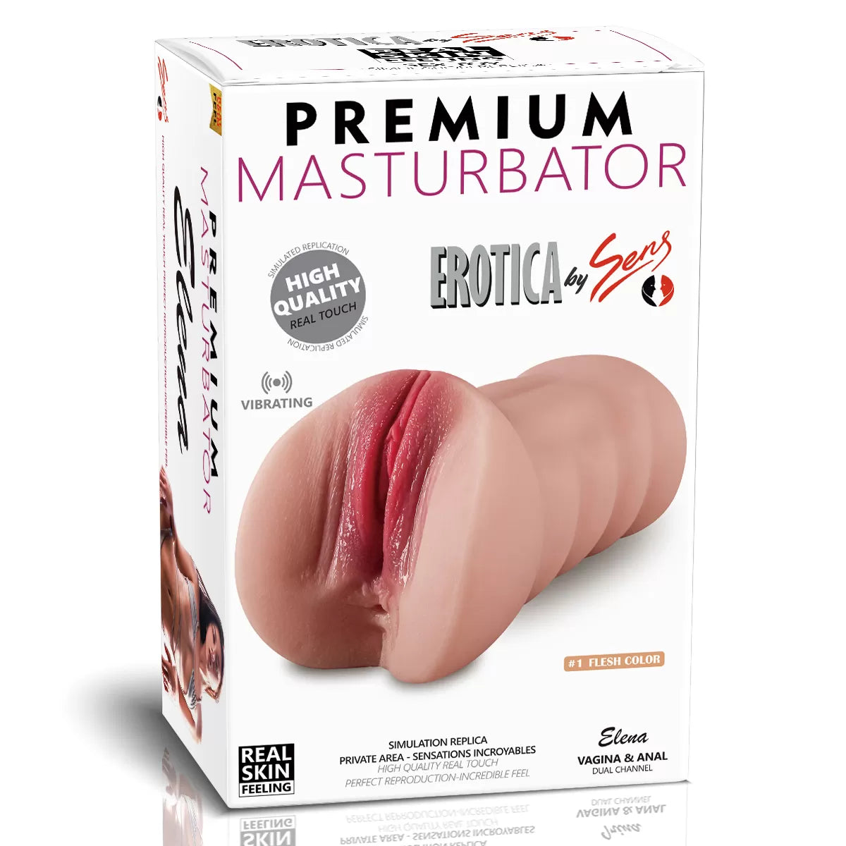 Elena - Realistik Doku Ten Rengi Anal Vajina Çift Girişli 2 in 1 Titreşimli Suni Vajina Mastürbatör 17.5 CM