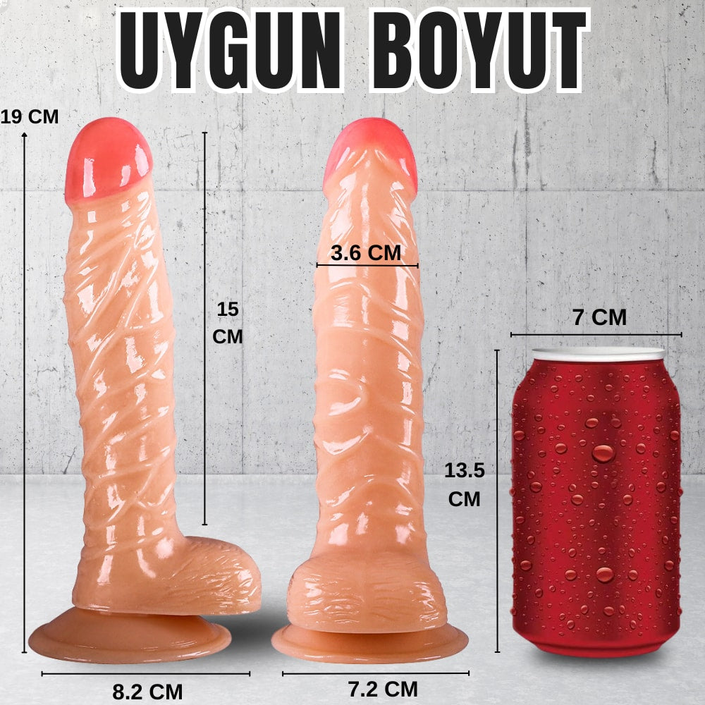 Güçlü Vantuzlu Damarlı Realistik Dildo Gerçekçi Yapay Penis 19x3.6 CM