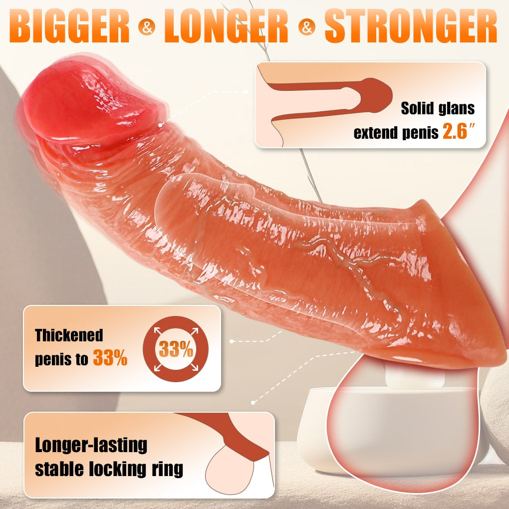 Eric - Uzaktan Kumandalı Şarjlı G Spot Uyarıcı Güçlü Titreşimli Ultra Realistik Penis Kılıfı - 6.5 CM Uzatmalı