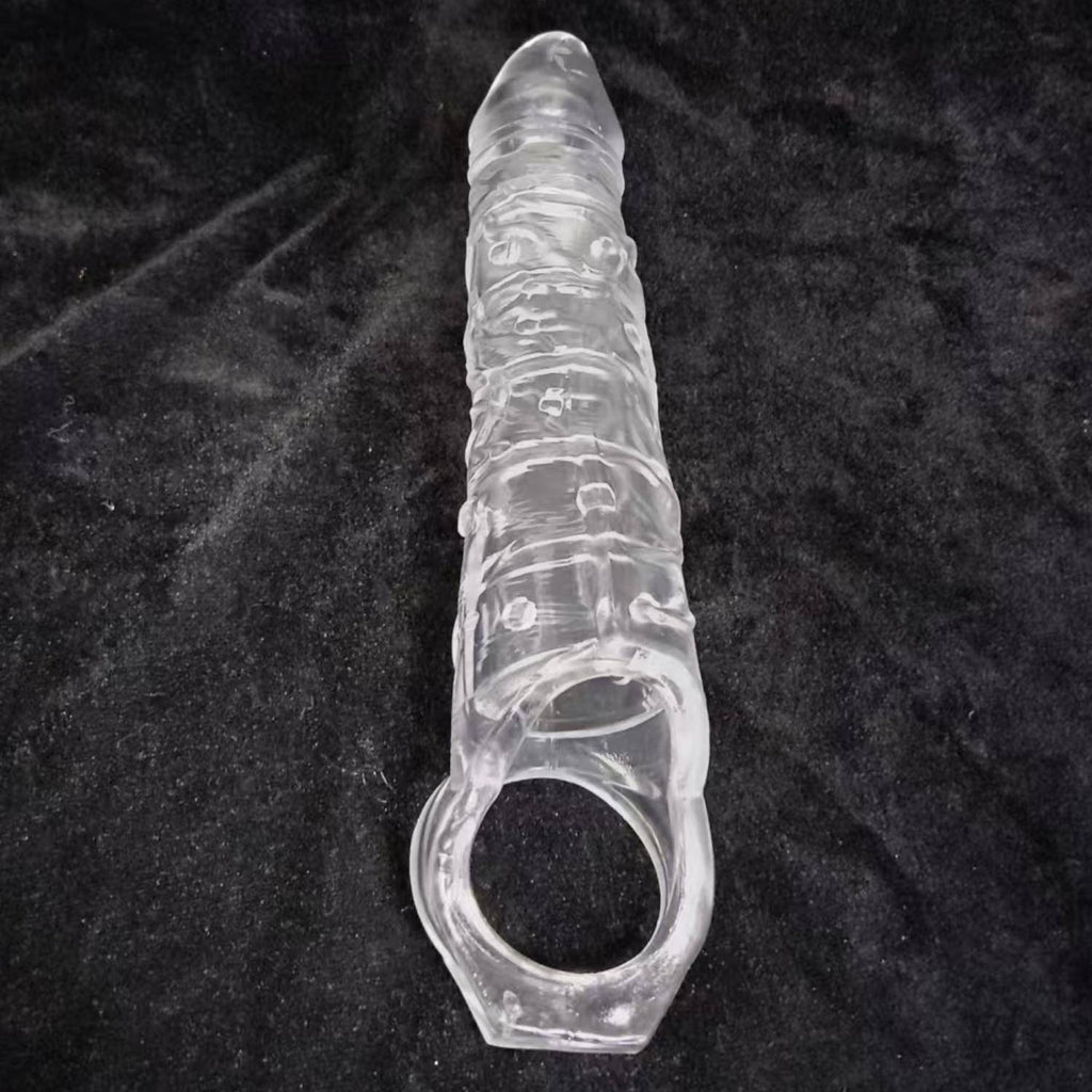 Gerçekçi Doku Penis Büyütücü ve Kalınlaştırıcı 6 CM Uzatmalı Şeffaf Realistik Penis Kılıfı 25 CM