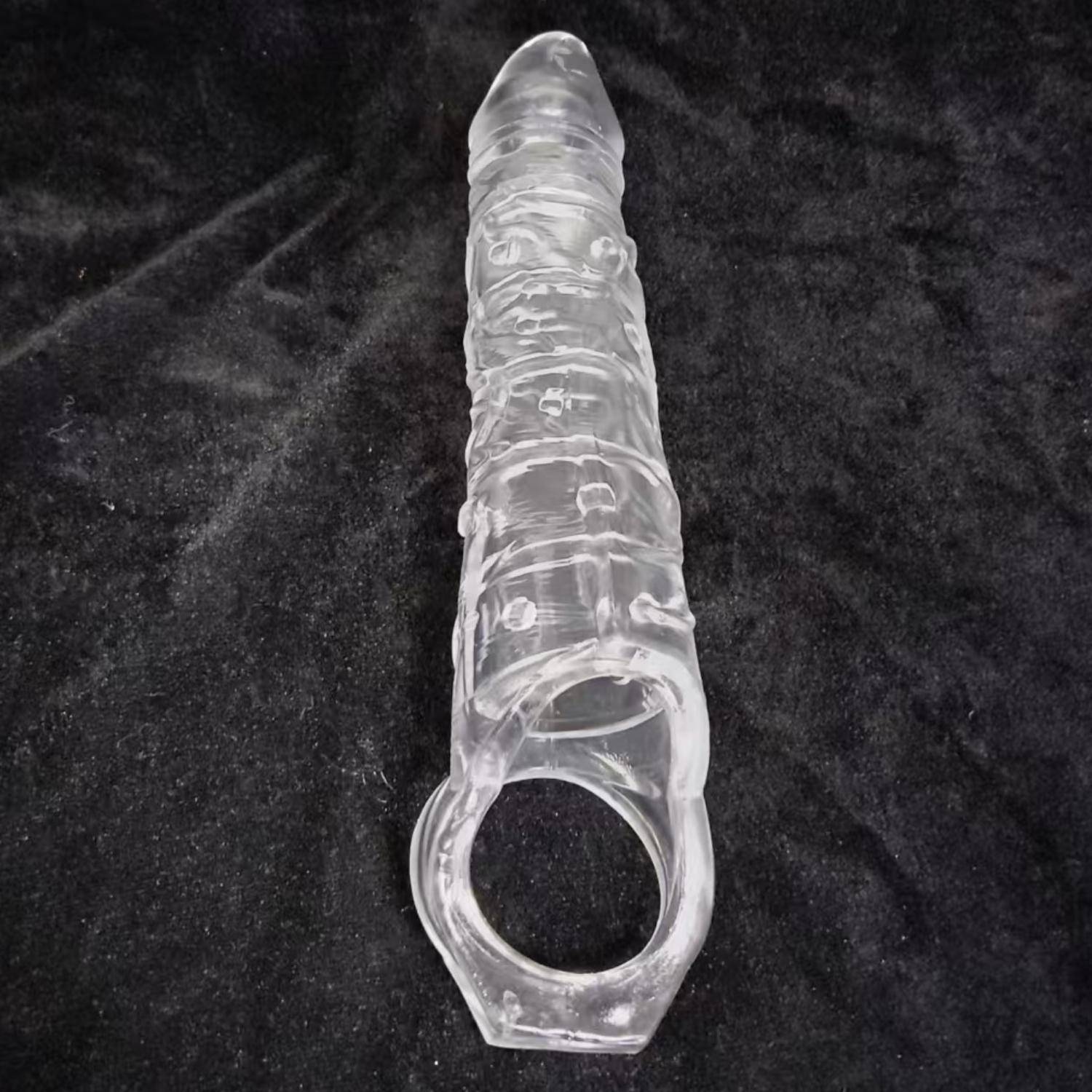 Gerçekçi Doku Penis Büyütücü ve Kalınlaştırıcı 6 CM Uzatmalı Şeffaf Realistik Penis Kılıfı 25 CM